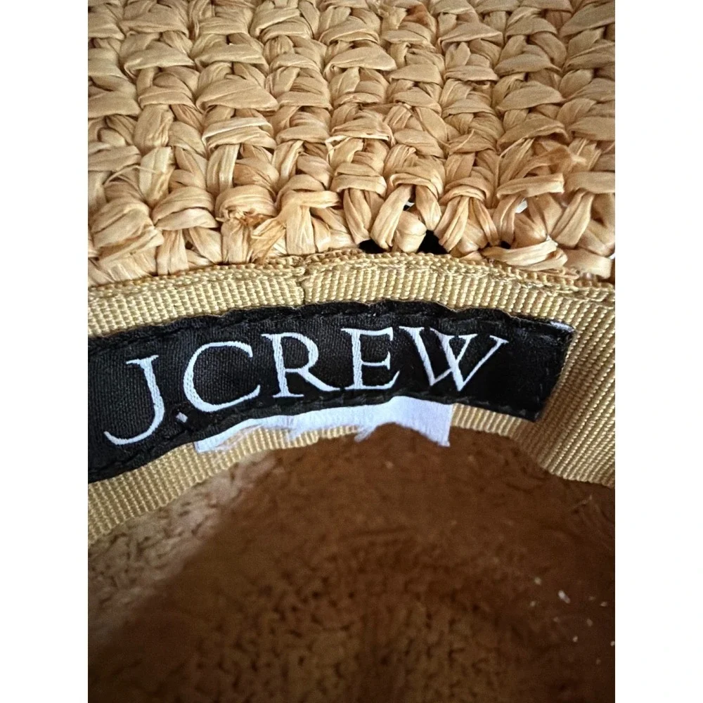 J.Crew Sun Hat Tan Woven Straw Floppy Wide Brim Black Grosgrain Ribbon Trim